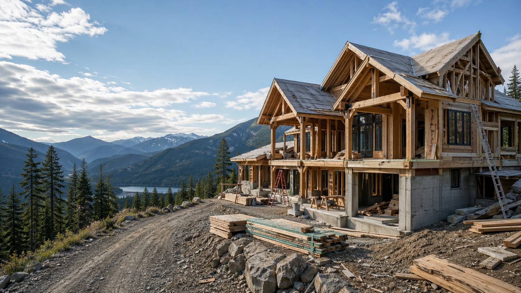 Remote mountain home under construction